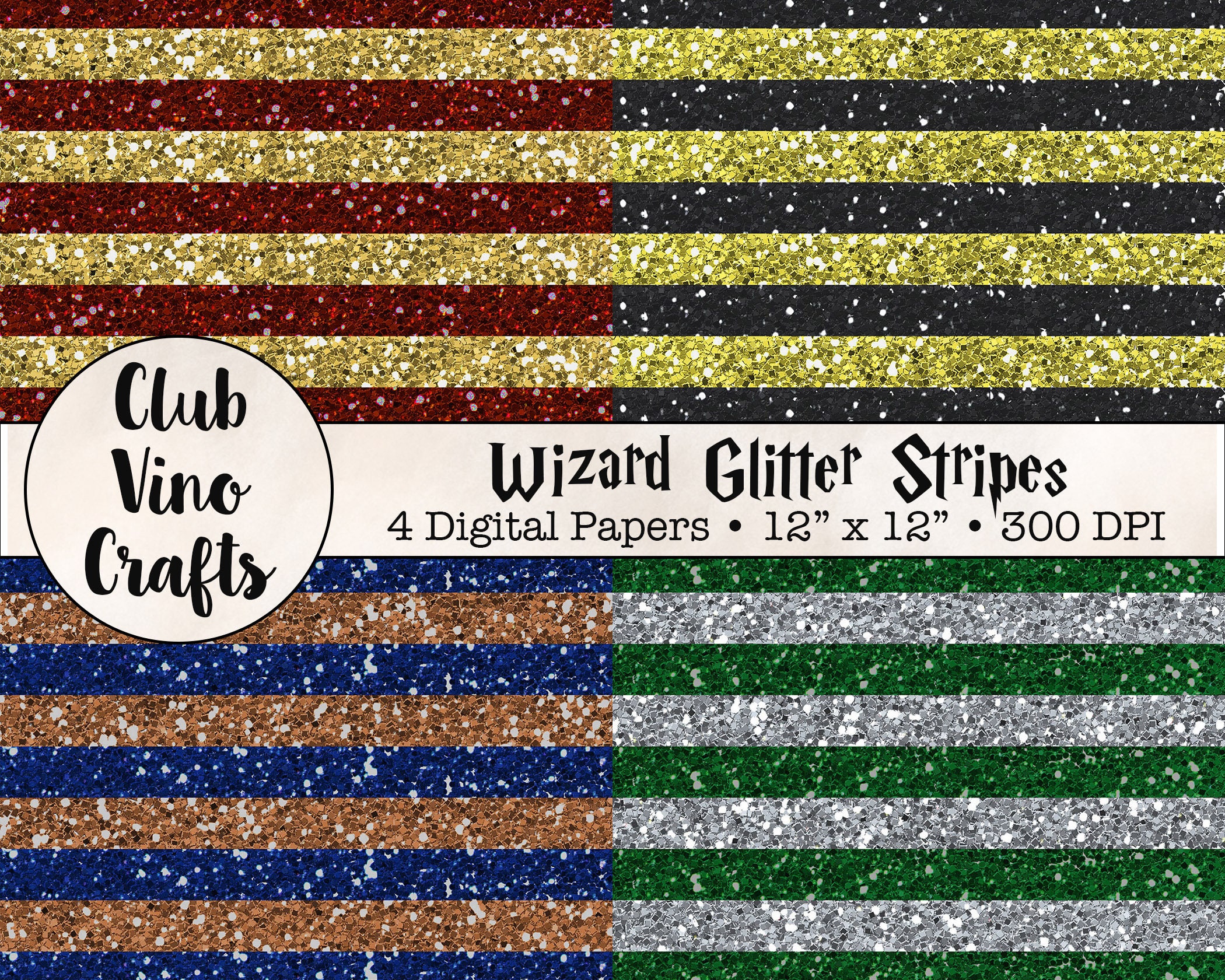 4 Wizard Digital Papers - Seamless Glitter Stripes - Instant Digital Download