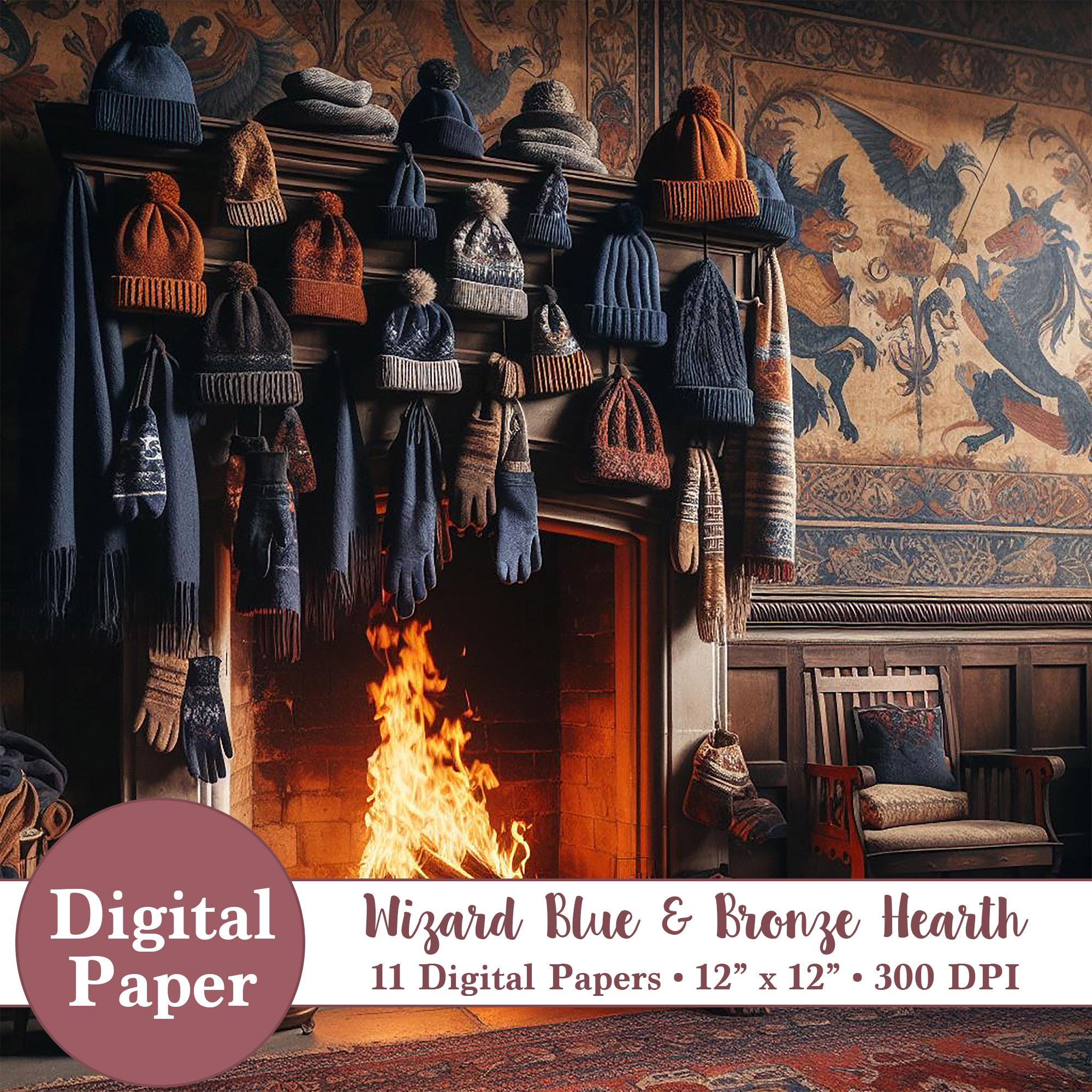 11 Wizard Digital Papers - Common Room Blue and Bronze - Instant Digital Download