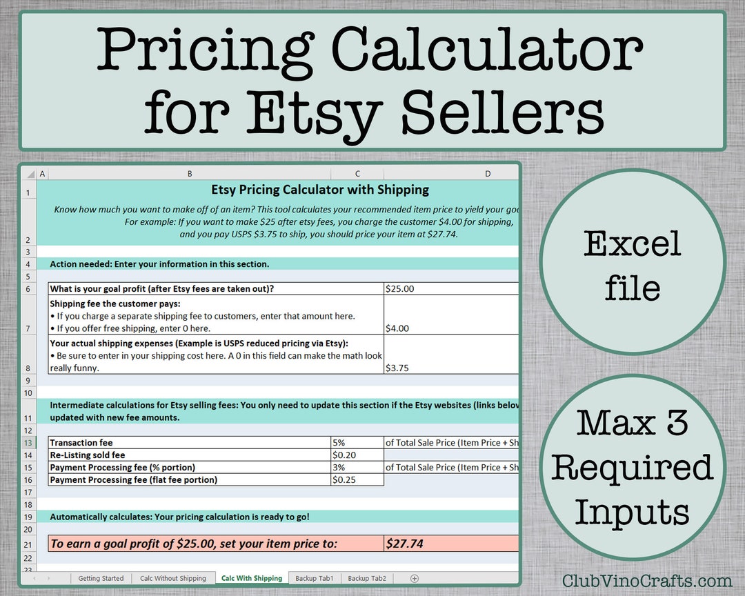 Excel Pricing Calculator for Etsy Sellers - Easy Spreadsheet - Plan Your Listings - Etsy