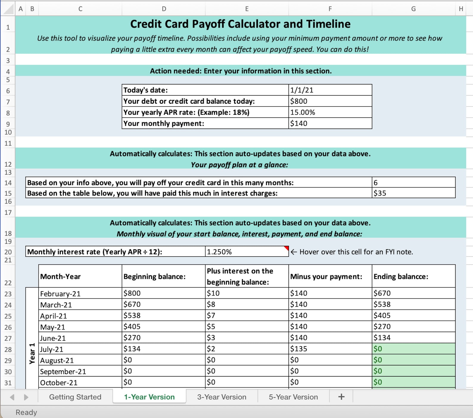 Excel Credit Card Payoff Calculator and Timeline Easy Etsy