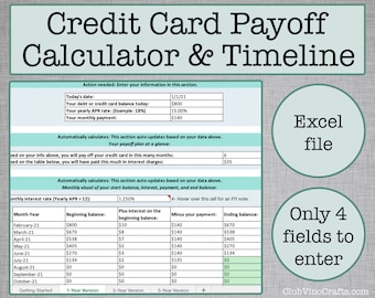 Excel Credit Card Payoff Calculator and Timeline - Easy Financial Tracker Spreadsheet - Visualize Debt Payments - Plan Your Finances