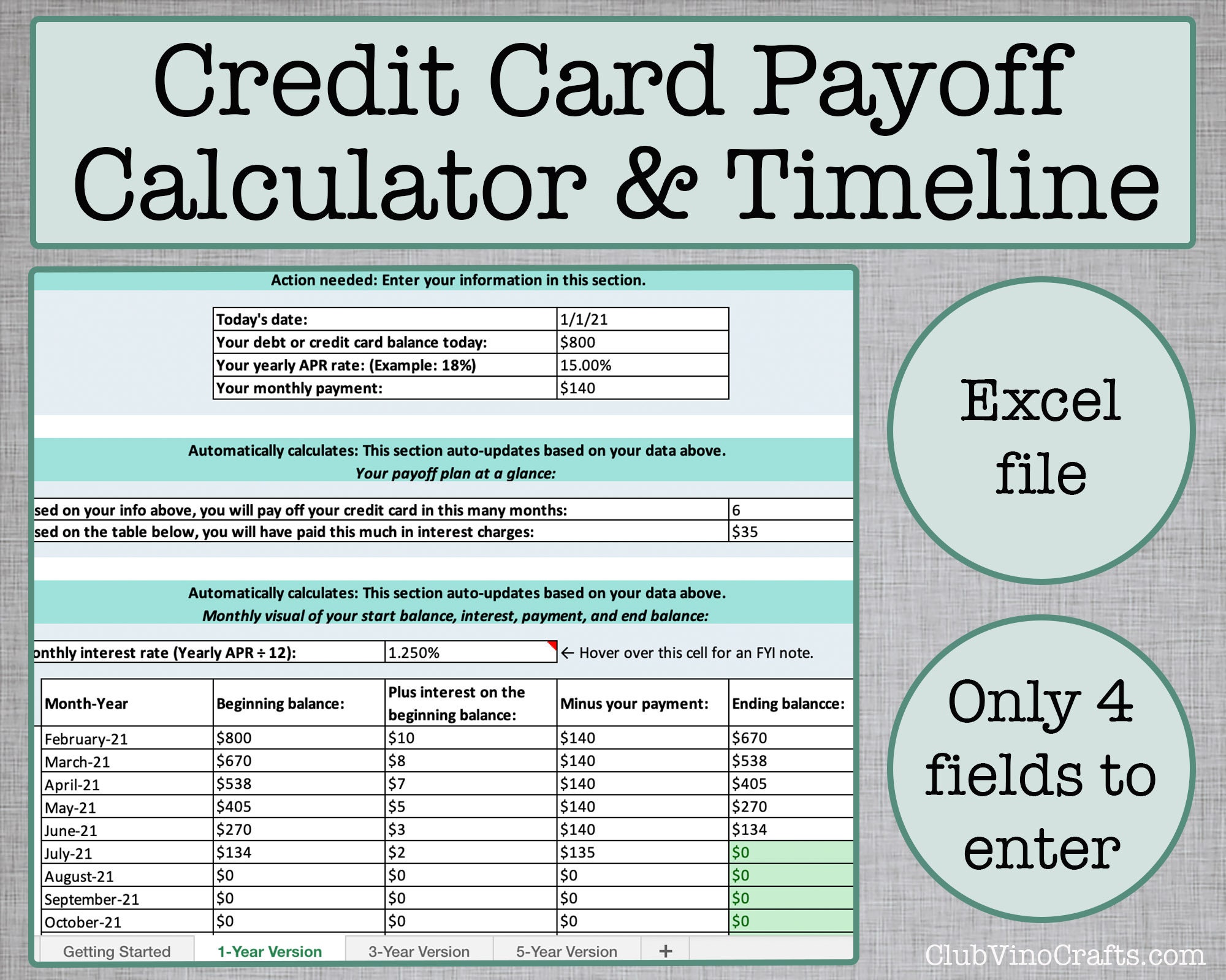 Excel Credit Card Payoff Calculator and Timeline Easy - Etsy