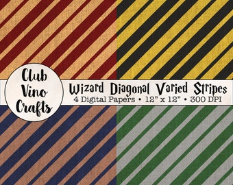 4 Wizard Digital Papers - Linen Diagonal Varied Stripes - Instant Digital Download