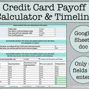 Calculadora y cronograma de pago de tarjetas de crédito de Google Sheets - Hoja de cálculo de seguimiento financiero fácil - Visualice los pagos de deudas - Planifique sus finanzas