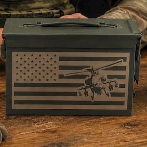 AH-64 Apache Custom Ammo Can,  Military Helicopter, Retirement Gift, Army Gift, Fathers Day Gift, Veteran Gift, Custom Ammo Can, Pilot