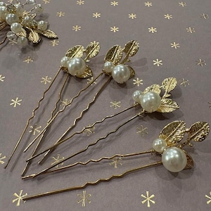 Bridal Hair Pins Large Set of 11, Gold Pearl and Rhinestone Hair Pins, Hair Accessories, Silver Hair Pins, Wedding Gift, Bridesmaids Hair