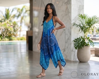 Gypsy Bule Junko Rose Spaghetti Strap Drop Crotch Jumpsuit Summer Brunch for Women