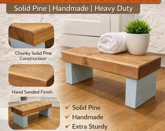 Chunky Wooden Step Stool | Rustic Oak Wax Finish | Farmhouse Foot Stool | Kitchen Step | Plant Stand | Bathroom Stool | Handmade Wood Stool