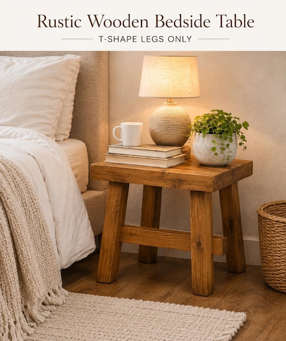 Rustic Wooden Bedside Table | Small Wooden Side Table | Farmhouse Nightstand | Bedroom Decor Stool | Compact Wood Table