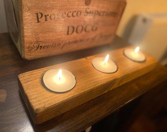 Handcrafted Wooden Tea Light Holder Rustic Candle Centerpiece.