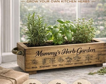 Personalised Herb Planter Gift | Engraved Wooden Herb Box | Gift for Mum | Housewarming Gift