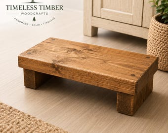 Chunky Wooden Step Stool 29cm Width | Extra Wide Rustic Wood Stool | Solid Wood Bench Stool | Kitchen Bathroom Nursery Stool