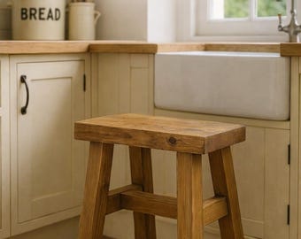 Rustic Wooden Stool | Farmhouse Plant Stand | Small Wooden Milking Stool | Bathroom Step Stool | Bedside Table Decor