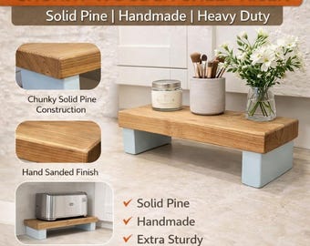 Wooden Kitchen Counter Riser | Worktop Shelf | Coffee Station Riser | Spice Rack Organiser | Rustic Wooden Shelf