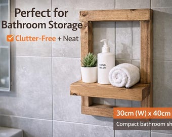 Small chunky Rustic Bathroom Shelf | Wooden Wall Shelf Unit | Solid Wood Floating Shelf | Farmhouse Bathroom Storage | Compact Wall Shelf