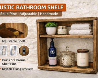 Solid Pine Rustic Farmhouse Shelf: Adjustable Wall Organizer, Bathroom Storage