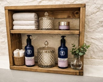 Solid Pine Rustic Farmhouse Shelf | Adjustable Wall Organizer | Bathroom Storage shelving