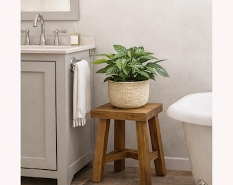 Wooden Bathroom Stool | Rustic Shower Stool | Small Bath Side Table | Spa Style Bathroom Decor | Wooden Step Stool