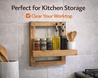 Rustic Kitchen Wall Shelf | Wooden Floating Shelf Unit | Small Wooden Shelf for Kitchen Storage | Farmhouse Kitchen Decor | Spice Shelf