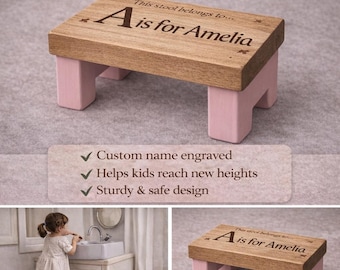 Personalised Wooden Step Stool for Kids | Custom Name Engraved Stool | Toddler Step | Nursery Step | Baby Gift | Birthday Christening Gift