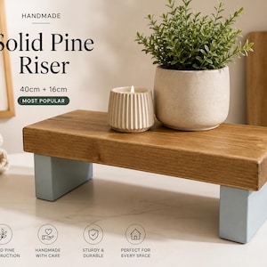 Chunky Wooden Plant Stand 14.5cm Wide | Rustic Decor Riser | Coffee Station Shelf | Bathroom Vanity Display Stand UK
