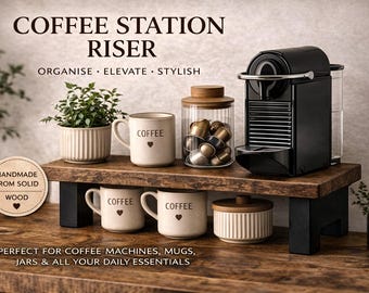 Wooden Coffee Station Riser | Coffee Bar Shelf | Kitchen Counter Organiser | Rustic Coffee Setup | Handmade Wooden Shelf