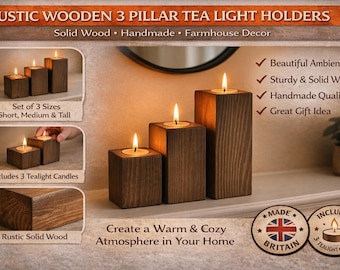 Rustic Block Tea Light Candle Holder, Handcrafted Solid Wood