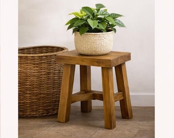 Wooden Plant Stand Rustic Stool | Indoor Plant Riser | Farmhouse Plant Stand Table | Small Wood Plant Stand