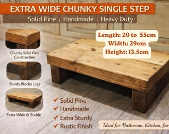 Chunky Wooden Extra Wide Step Stool, Oak Wax Finish.