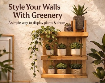 Rustic Plant Shelf Wall Unit | Wooden Plant Display Shelf | Solid Wood Wall Shelf for Plants | Farmhouse Plant Decor | Indoor Plant Shelf