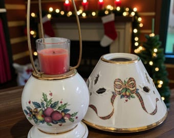 Vintage Lenox Holiday Holly & Berry Tartan Candle Lamp - Discontinued Design