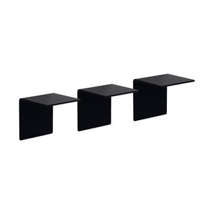 FLOT Metal Floating Wall Shelf | Pack of 3 L-shaped individual Flat Ledge Bracket Shelves | Double-Sided Tape grip | Black