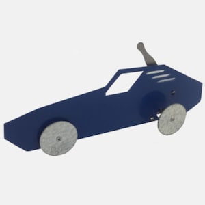 Petite voiture à remonter le temps en métal bleu rétro de 1970 | Petite voiture à propulsion mécanique | voitures anciennes | Fait main en Allemagne | Jesco von Puttkamer