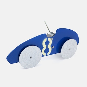 Racing No. 8 Voiture jouet à remonter en métal rétro bleu | Jouet vintage à propulsion mécanique | Fabriqué à la main en Allemagne | Jesco Von Puttkamer