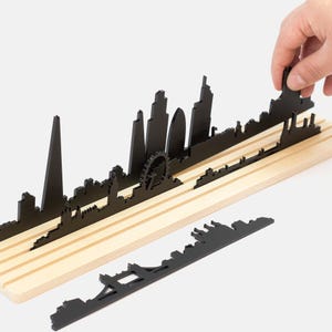 Formen von LONDON Skyline Silhouette | 3D-Stadtansicht mit beweglichen Teilen | Stadt Diorama Modell Wohnkultur | Acryl & Ulmenholz