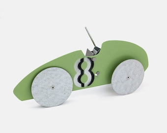 Handmade Green Metal Race Car No. 8 - Vintage Wind Up Toy