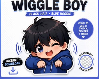 Anime Boy Hoodie Wiggle Emotes for Twitch, Discord Stream Reactions (Digital Download)