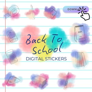 School Supplies Digital Stickers | Digital Planner Stickers | STICKERS for GOODNOTES, Pre-cropped Digital Stickers, Digital Icon Stickers