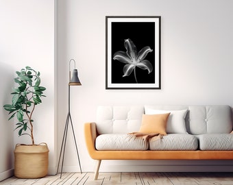 Lily Flower Wall Art, Monochrome Floral Print, Lily Flower Photography, Modern Black and White, Printable Artwork, Instant Download