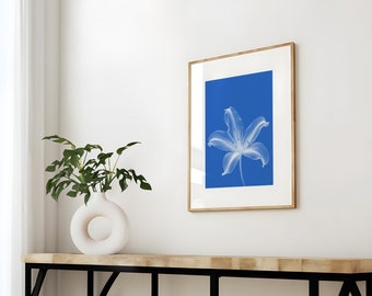 Lily Flower Wall Art, Monochrome Floral Print, Lily Flower Photography, Modern Blue and White, Printable Artwork, Instant Download