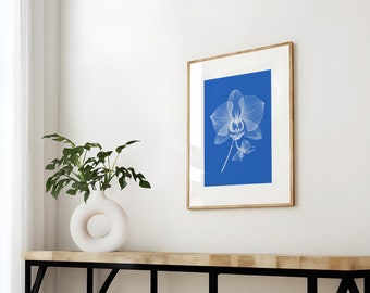 Orchid Flower Wall Art, Monochrome Floral Print, Orchid Flower Photography, Modern Blue and White, Printable Artwork, Instant Download