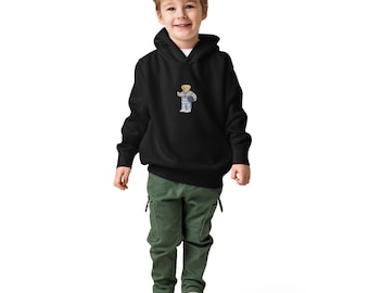 Sudadera con capucha de forro polar bordada para niños pequeños, estilo Polo con oso, estilo Preppy Kids
