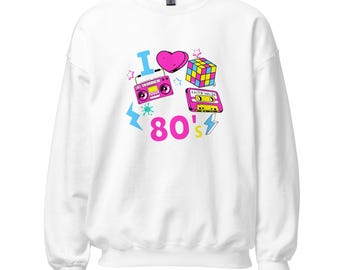 Retro jaren 80-sweater uniseks, nostalgie, jaren 80 muziek, cassettebandje, SynthPop, NewWave, MTV