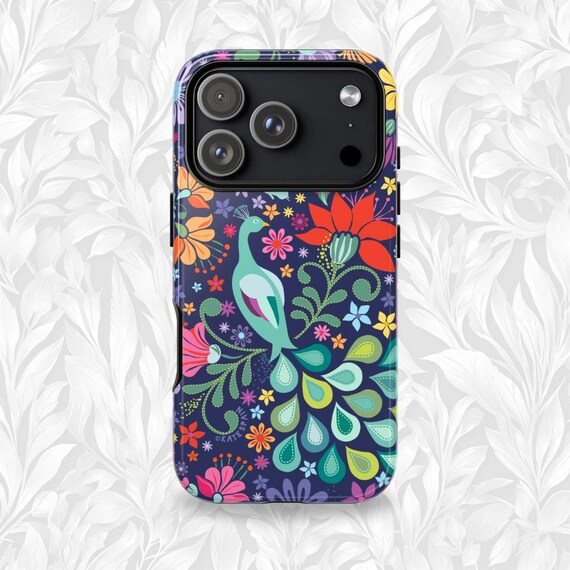 Peacock Flower iPhone Case: Colorful Floral MagSafe, Durable Design