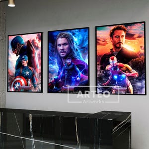 Avengers 3 PACK Ready-to-Hang Wall Art, Digital Laser Print, Framed Decor, Modern Living Room Wall Art, Superhero Home Decoration
