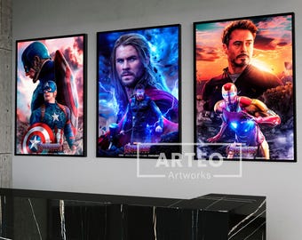 Avengers 3 PACK Gotowe do powieszenia obrazy ścienne, cyfrowy druk laserowy, oprawiona dekoracja, nowoczesna sztuka ścienna do salonu, dekoracja domu z motywem superbohaterów