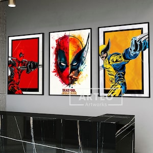 Deadpool&Wolverine 3 PACK Ready-to-Hang Wall Art, Digital Laser Print, Framed Decor, Modern Living Room Wall Art, Superhero Home Decoration