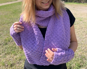 Lavender purple hand knitted scarf, READY FOR SHIPPING