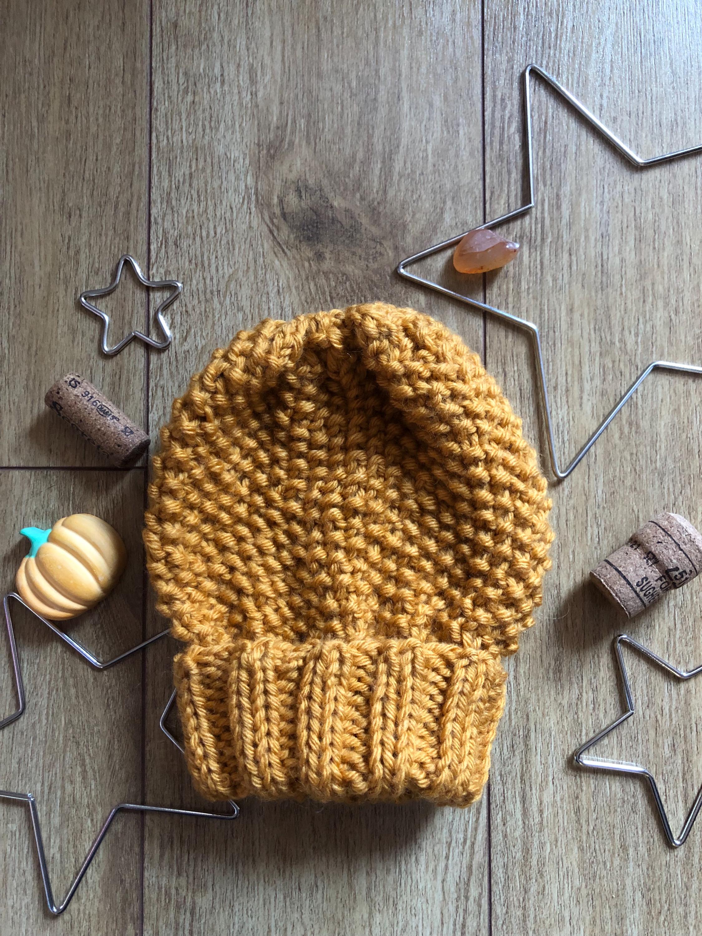 Hand Knitted Mustard Yellow Wool Hat: Chunky Winter Beanie - Etsy