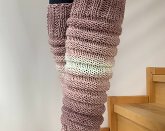 Hand knitted leg warmers in pink and white, hand knitted white and pink leg warmers, yoga socks, fitness, dance